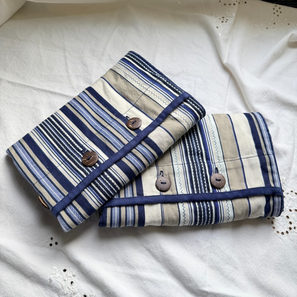 Set of 2 Columbia Blue Ticking Stripe Pillow Shams 20x34 Coastal Beachy Nautical